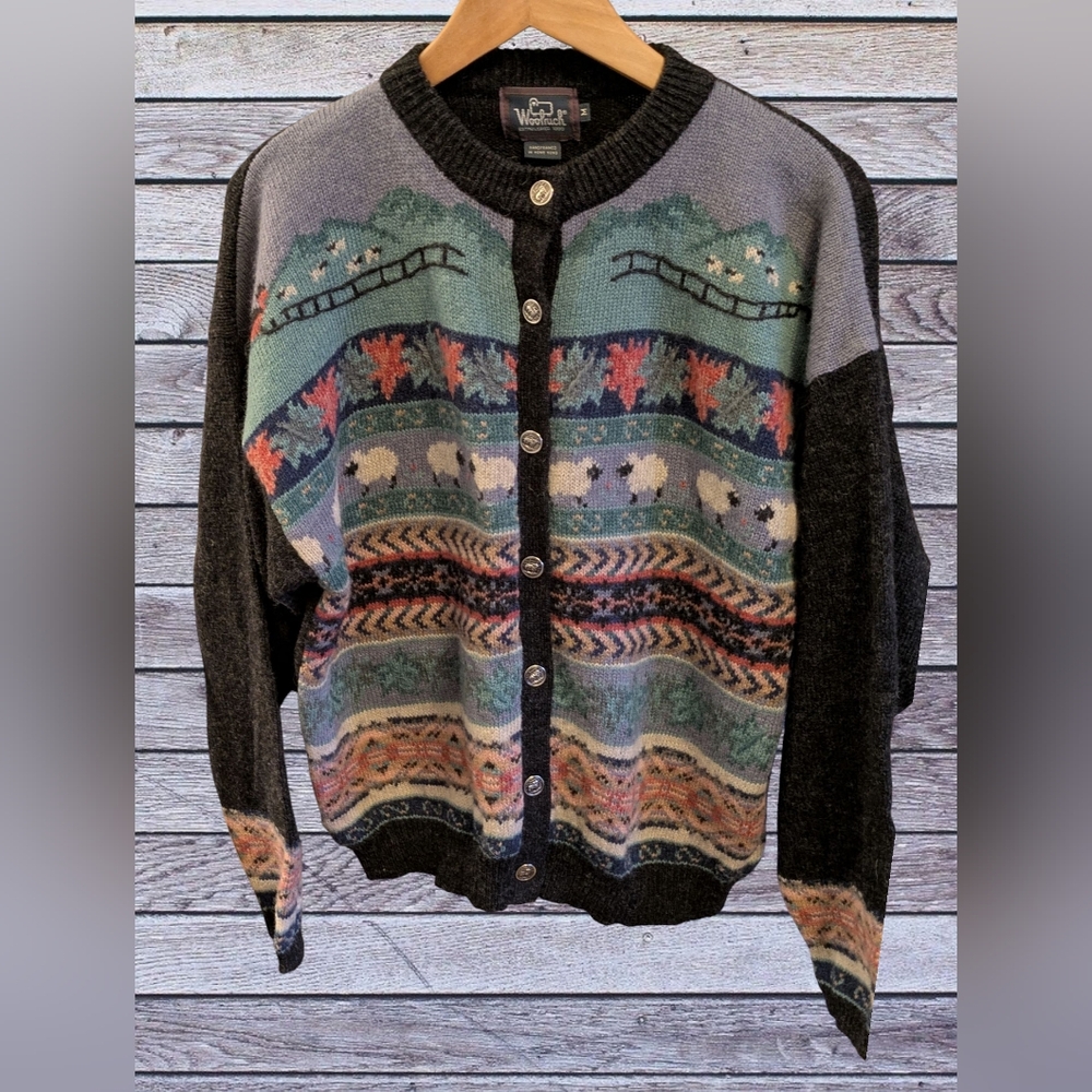 🌿 Vintage Woolrich Sheep Landscape Wool Cardigan 🌿 - Picture 2 of 5